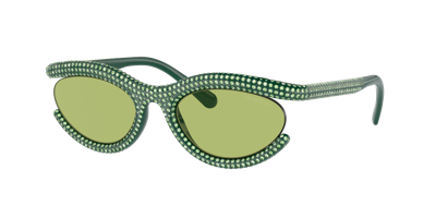 Swarovski Womens Sk6006 Crystal-embellished Oval-frame Metal Sunglasses Green In Light Green Flash Silver