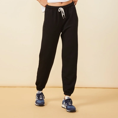 Monrow Supersoft Fleece Silver Tip Drawcord Baggy Sweats In Black