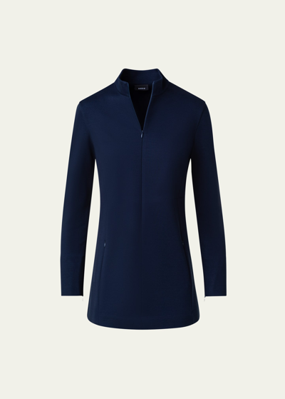 Shop Akris Fitted Zip-front Tunic Shirt In Navy