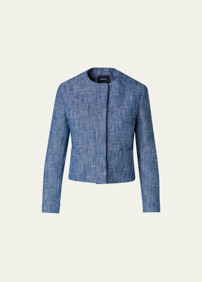Shop Akris Yarn Dyed Cotton Short Jacket In Denim