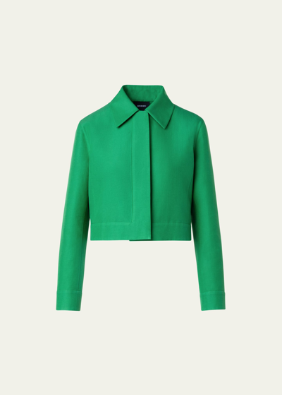 Shop Akris Cotton-silk Double-face Crop Collared Jacket In Leaf