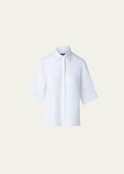 Shop Akris Linen Voile Collared Boxy Shirt In White