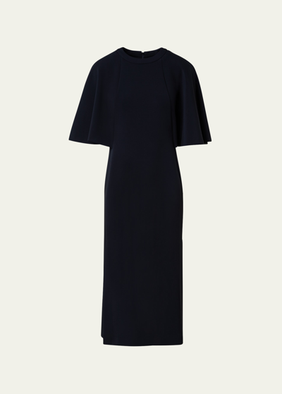 Shop Akris Cape Elbow Sleeves Viscose Midi Dress In Black