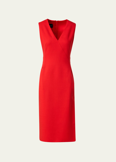Shop Akris V-neck Wool Double Face Midi Dress In Cadmium