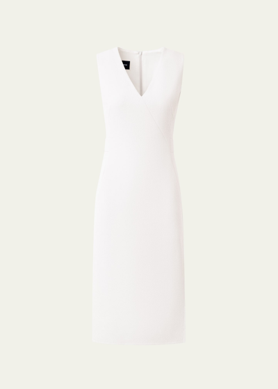 Shop Akris V-neck Sleeveless Side-slit Wool Crepe Midi Dress In Ecru