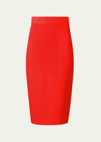 Shop Akris Wool Double-face Midi Pencil Skirt In Cadmium
