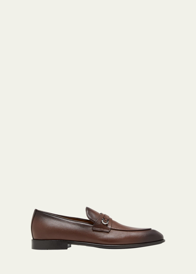 Shop Ferragamo Men's Desio Gancio Ornament Penny Loafers In Cocoa Brown