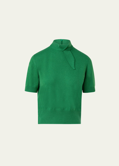 Shop Akris Cashmere Short Pullover With Knot Detail In Leaf