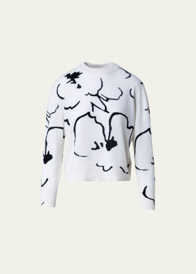 Shop Akris Sketched Abraham Flower Intarsia Cashmere Sweater In Ecru-black