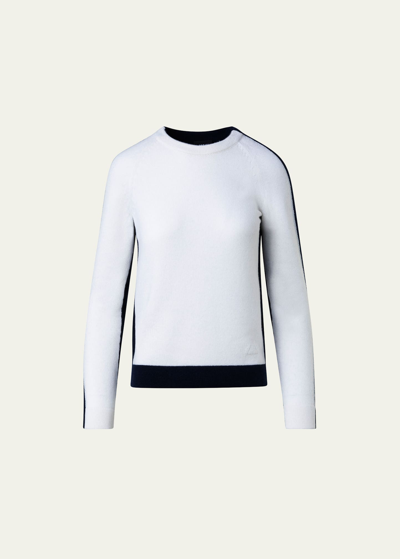 Shop Akris Round-neck Two-tone Cashmere Sweater In Ecru-navy