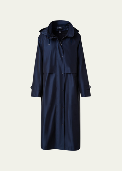 Shop Akris Detachable Hooded Silk Taffeta Coat With Detachable Padded Lining In Navy