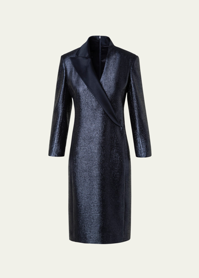 Shop Akris Metallic Tuxedo Dress With Satin Lapel In Black