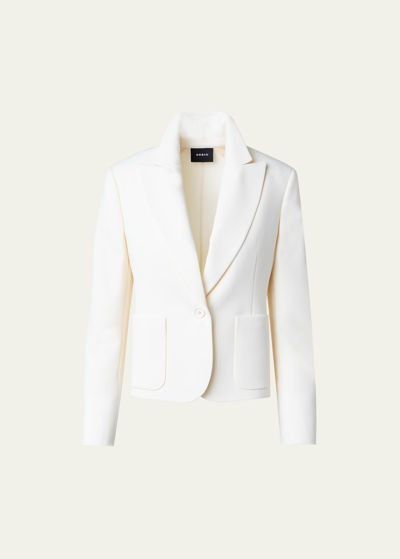 Shop Akris Single-breasted Wool Double-face Stretch Tailored Jacket In Ecru
