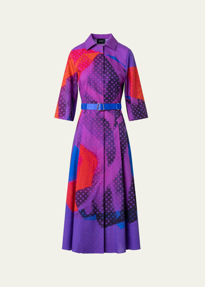 Shop Akris Superimposition Print Voile Belted Shirtdress In Purple-multicolor