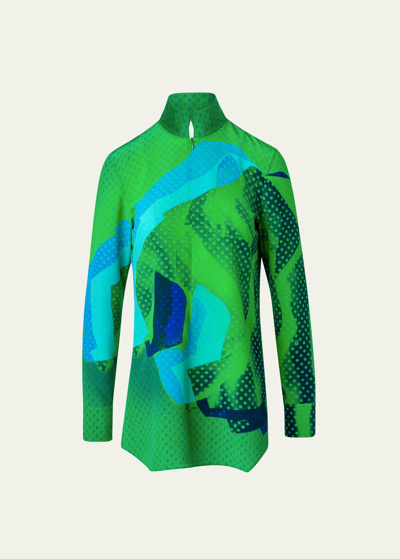 Shop Akris Superimposition Print Tunic Blouse In Leaf-multicolor