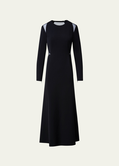 Shop Akris Cut-out Long Sleeve A-line Midi Dress In Black