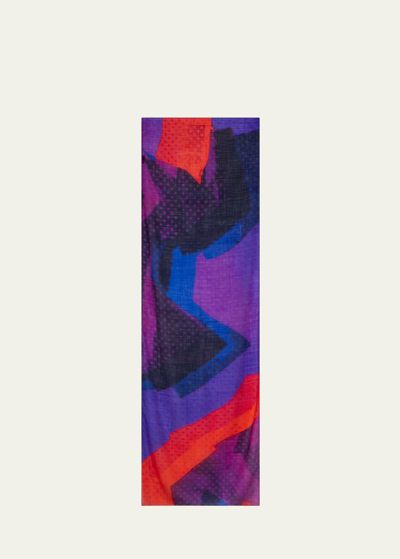 Shop Akris Cashmere Silk Superimposition Print Scarf In Purple