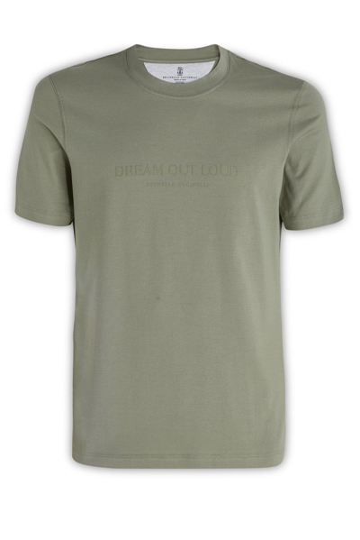 Shop Brunello Cucinelli Logo Printed Crewneck T-shirt  In Green