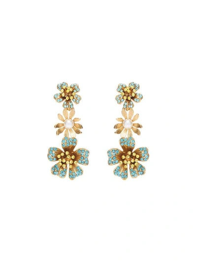 Shop Oscar De La Renta Dotted Petal Chandelier Earrings In Blue Multi
