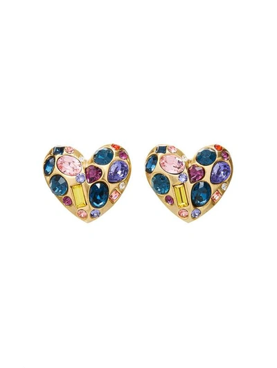 Shop Oscar De La Renta Gemstone Heart Clip-on Earrings In Rainbow