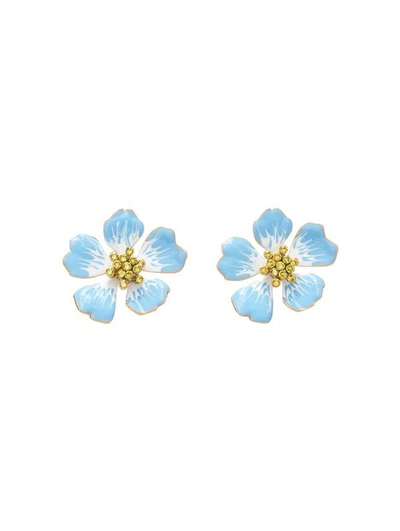 Shop Oscar De La Renta Large Hand-painted Flower Earrings In Blue Multi
