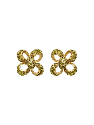 Shop Oscar De La Renta Small Crystal Clover Earrings In Olivine