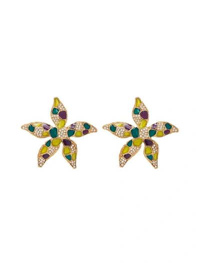 Shop Oscar De La Renta Vintage Starfish Clip-on Earrings In Multi