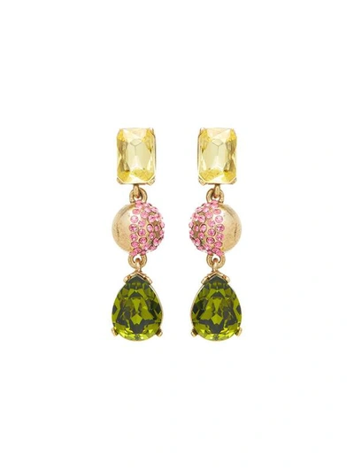 Shop Oscar De La Renta Half Pavé Crystal Chandelier Earrings In Fern Multi
