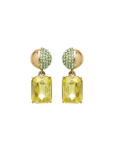 Shop Oscar De La Renta Half Pavé Crystal Earrings In Jonquil