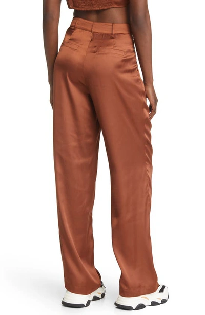 Shop Noisy May Clarie High Waist Wide Leg Satin Pants In Cappuccino