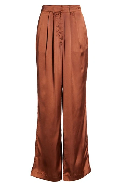 Noisy May Clarie High Waist Wide Leg Satin Pants In Cappuccino