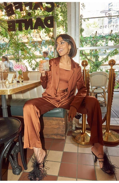 Noisy May Clarie High Waist Wide Leg Satin Pants In Cappuccino