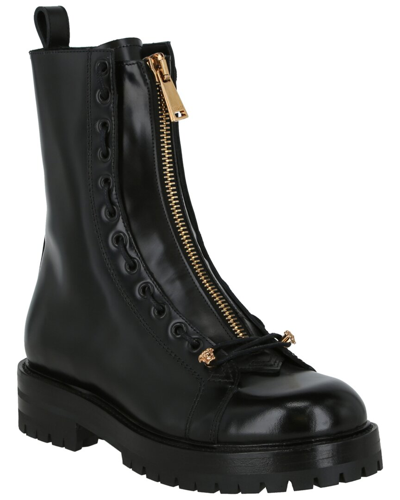 Shop Versace Greca Leather Combat Boot