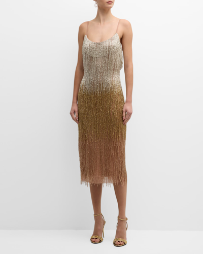 Shop Liv Foster Sleeveless Ombre Bead-fringe Midi Dress In Metallic Multi