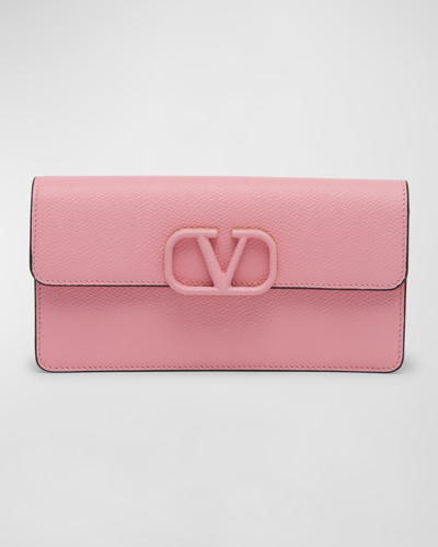 Shop Valentino Vlogo Flap Leather Wallet On Chain In Bubble