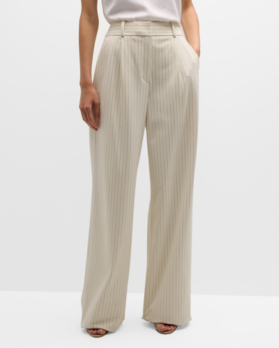 Shop Veronica Beard Heyser Stripe Straight-leg Pants In Ecru Multi
