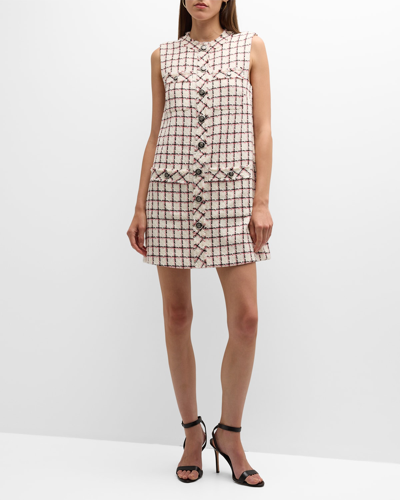 Shop Veronica Beard Laurel Sleeveless Tweed Mini Dress In Ecru Multi