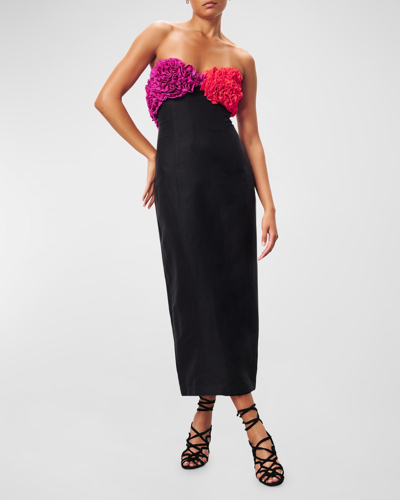 Shop Mara Hoffman Carmen Smocked Sweetheart Strapless Midi Dress In Blk Multi