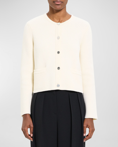 Shop Theory Short Cashmere And Wool Knit Jacket In Iv
