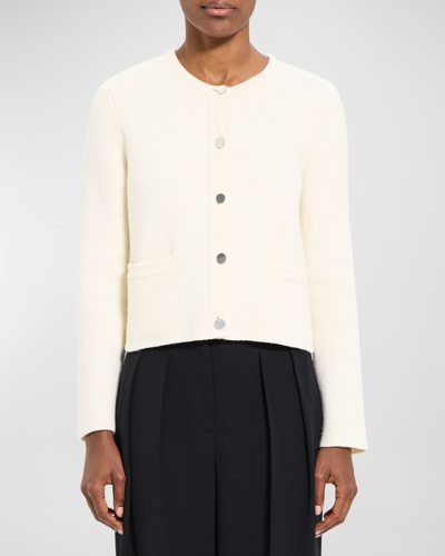 Theory Short Cashmere And Wool Knit Jacket In Iv