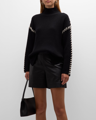 Shop Rails Liam Rib-knit Whipstitch Mock-neck Sweater In Black