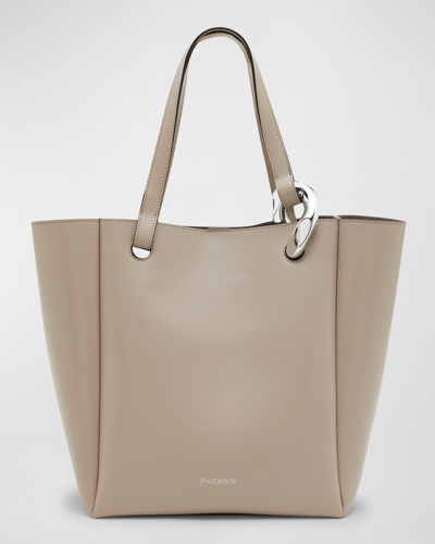 Shop Jw Anderson Corner Chain-link Leather Tote Bag In Taupe
