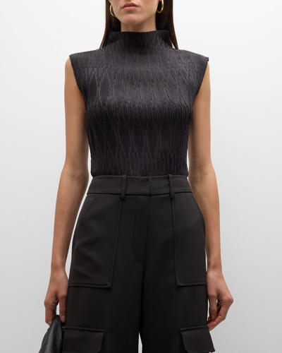 Shop Veronica Beard Foxe Textured Sleeveless Top In Black