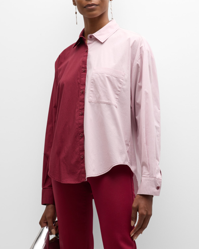 Shop Pistola Sloane Colorblock Shirt In Bordeaux Pink Spl
