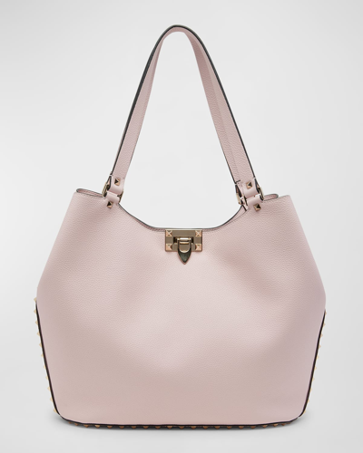 Shop Valentino Small Rockstud Leather Tote Bag In Rose Quartz