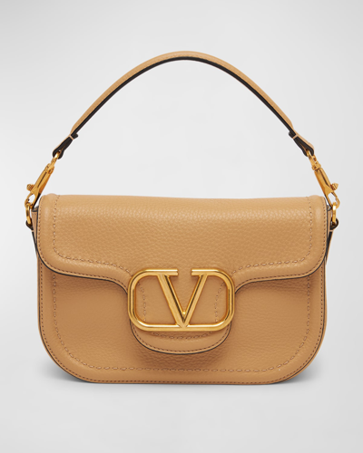 Shop Valentino Loco Vlogo Flap Leather Shoulder Bag In Cappuccino
