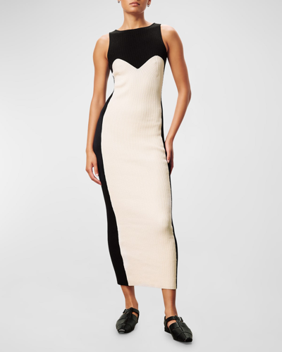 Shop Mara Hoffman Aleks Two-tone Sleeveless Knit Midi Dress In Black Natural