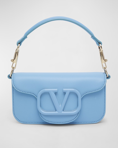 Shop Valentino Loco Small Vlogo Chain Shoulder Bag In Popeline Blue