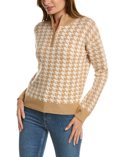 Shop Kier + J Kier+j Houndstooth Wool & Cashmere-blend Sweater In Beige