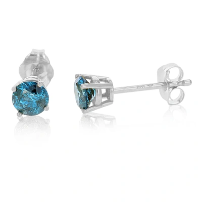 Vir Jewels 3/8 Cttw Blue Diamond Stud Earrings 14k White Or Yellow Gold Round Shape With Push Backs In White